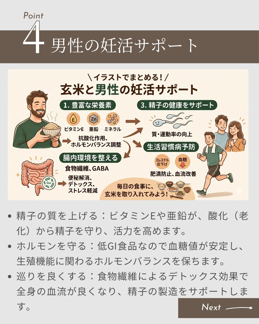 玄米は、白米と比較して栄養価が非常に高く、妊活中（プレコンセ